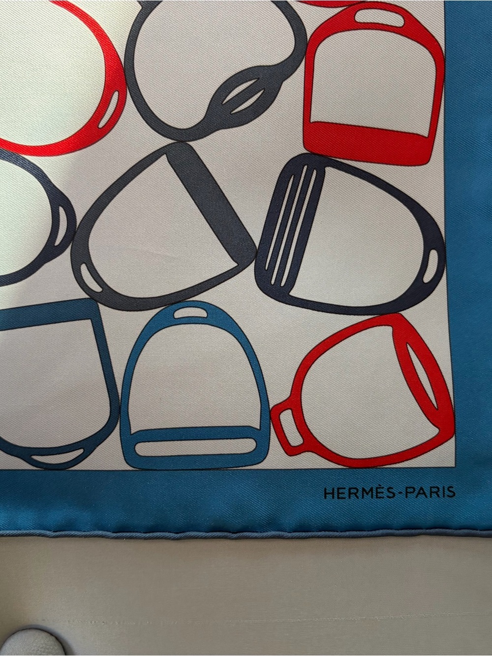 Hermes Blue Red Gray White Silk Scarf